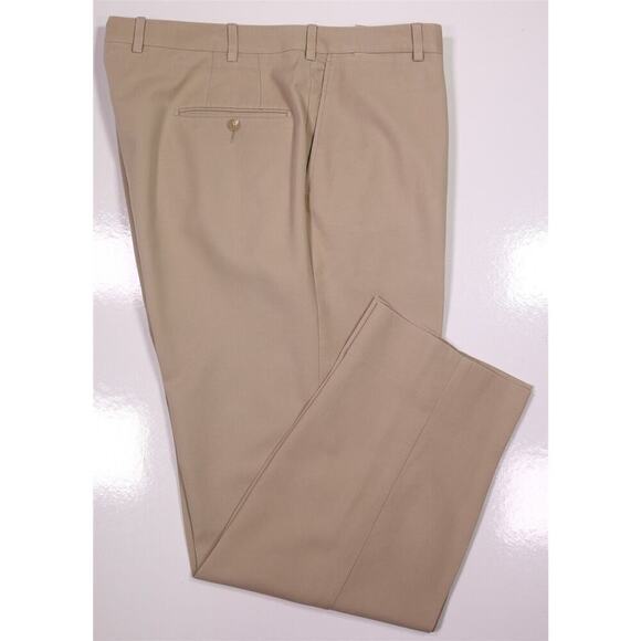 Hickey-Freeman Current Khaki Tan Flat Front Cotton Chino Pants Trousers 38x30 - Picture 1 of 7